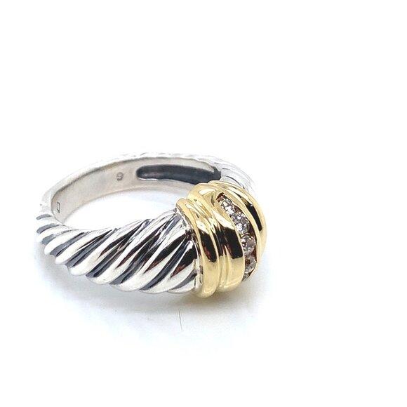 David Yurman Sterling Silver and 18K Yellow Gold Diamond Dome Cable Ring - Picture 2 of 5